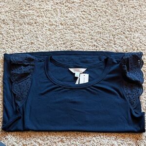 Market & Spruce Dark Blue Eyelet Sleeve Blouse